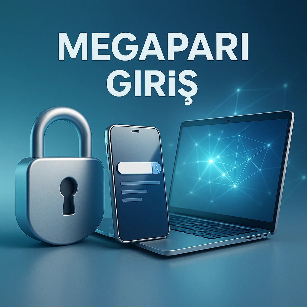 Megapari Giriş Laptop, telefon ve kilit simgeli güvenli giriş görseli